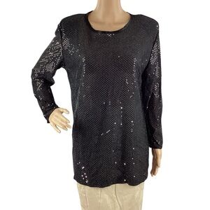 Vintage Authentics Anthony Mark Hankins Black Sequin Pullover Top Small
